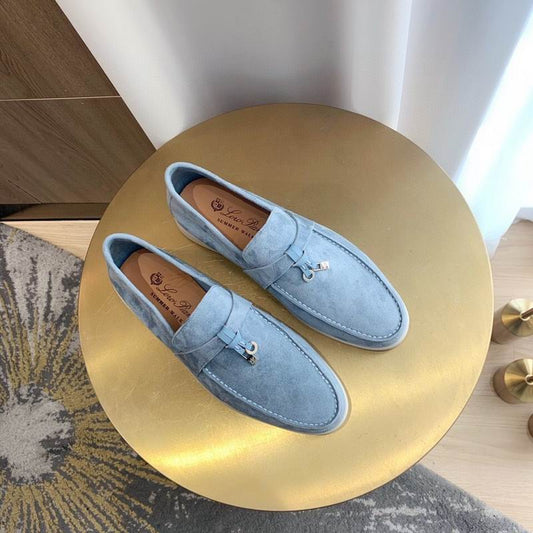 Light Blue Suede Penny Loafers