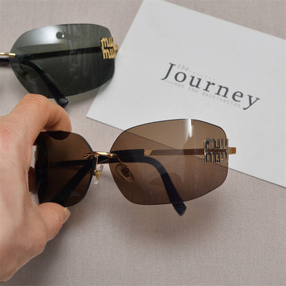 Rimless Gold-Tone Shield Sunglasses