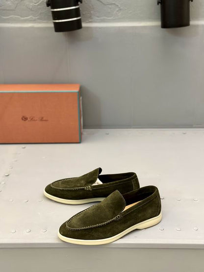 Olive Suede Slip-On Loafers