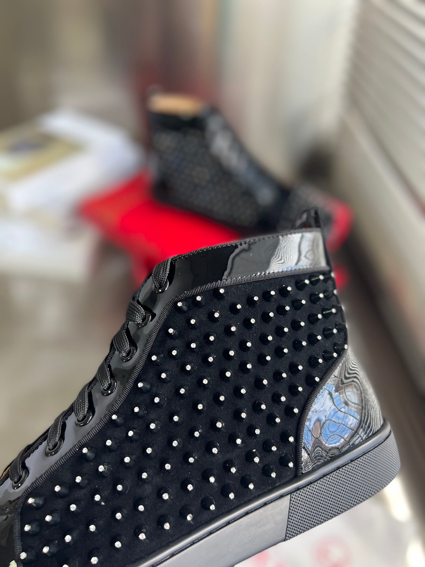High-Top Black Diamond Studded Sneakers
